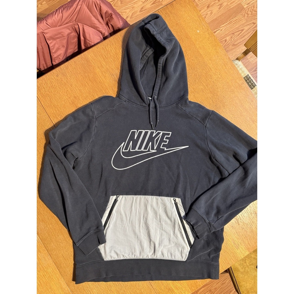 Nike‎ Hoodie L Spellout Swoosh Anorak Zip Pocket Fleece Black 707420-010